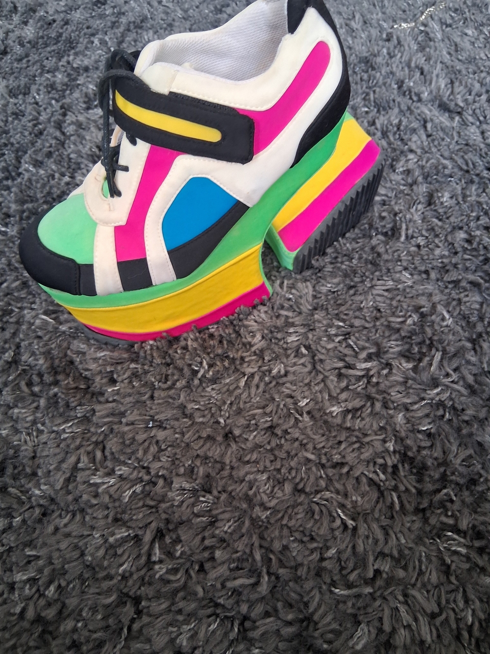 Jeffrey Campbell Multicolor Platform Sneakers with Neon Panels - Picture 5 of 8